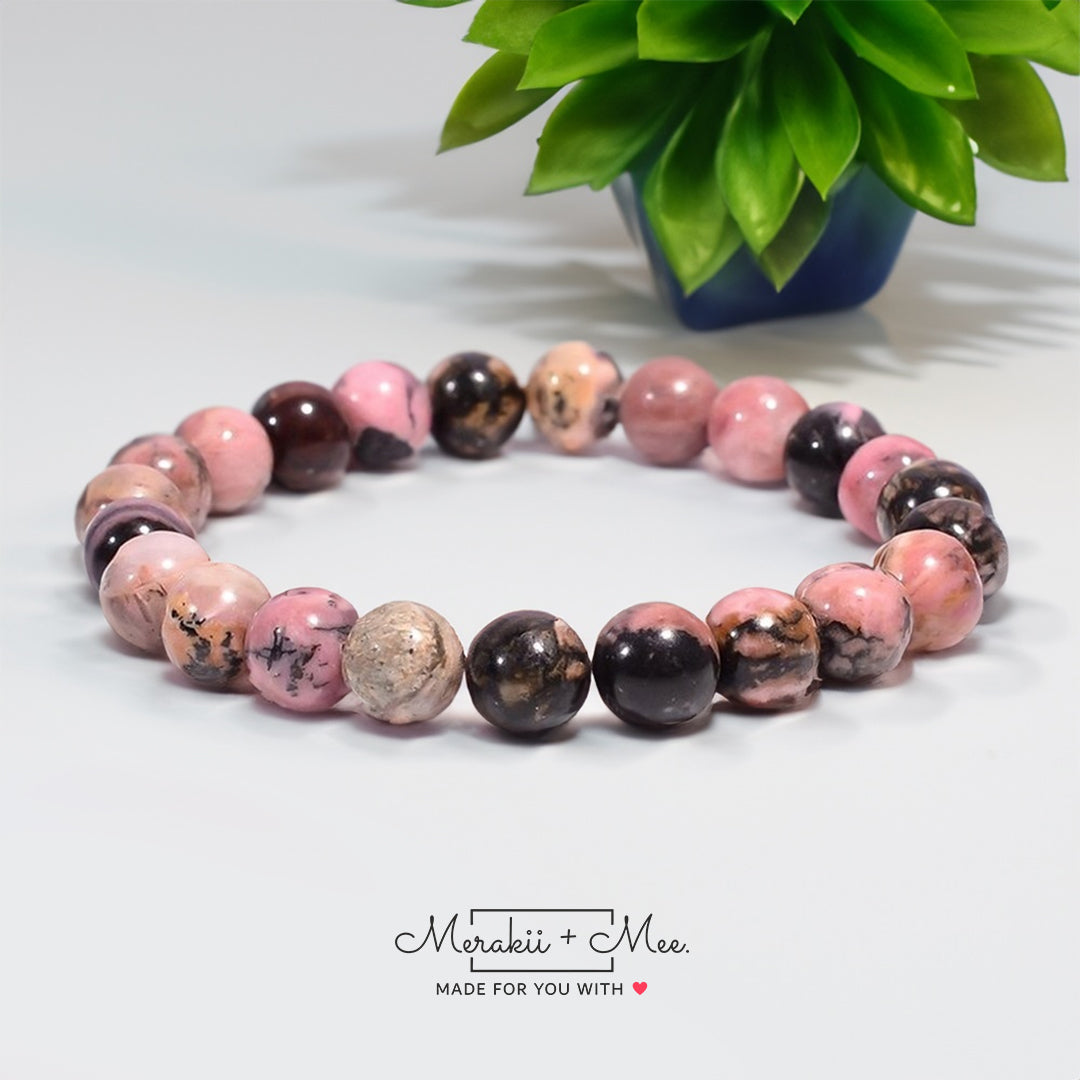 Rhodonite Beaded Bracelet Natural Stone Stretch Bracelet Healing Crystal  Yoga Bracelet spiritual Protection Gift - Etsy