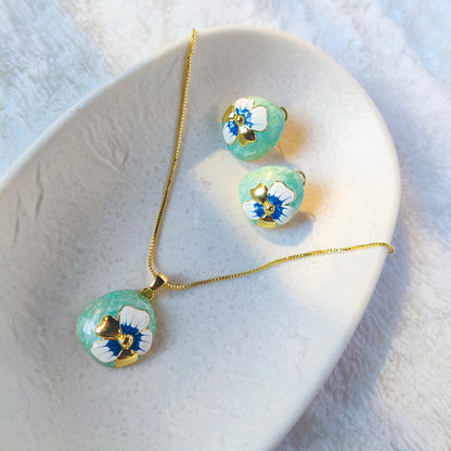 Aqua Bloom Jewelry Set with Golden Accents