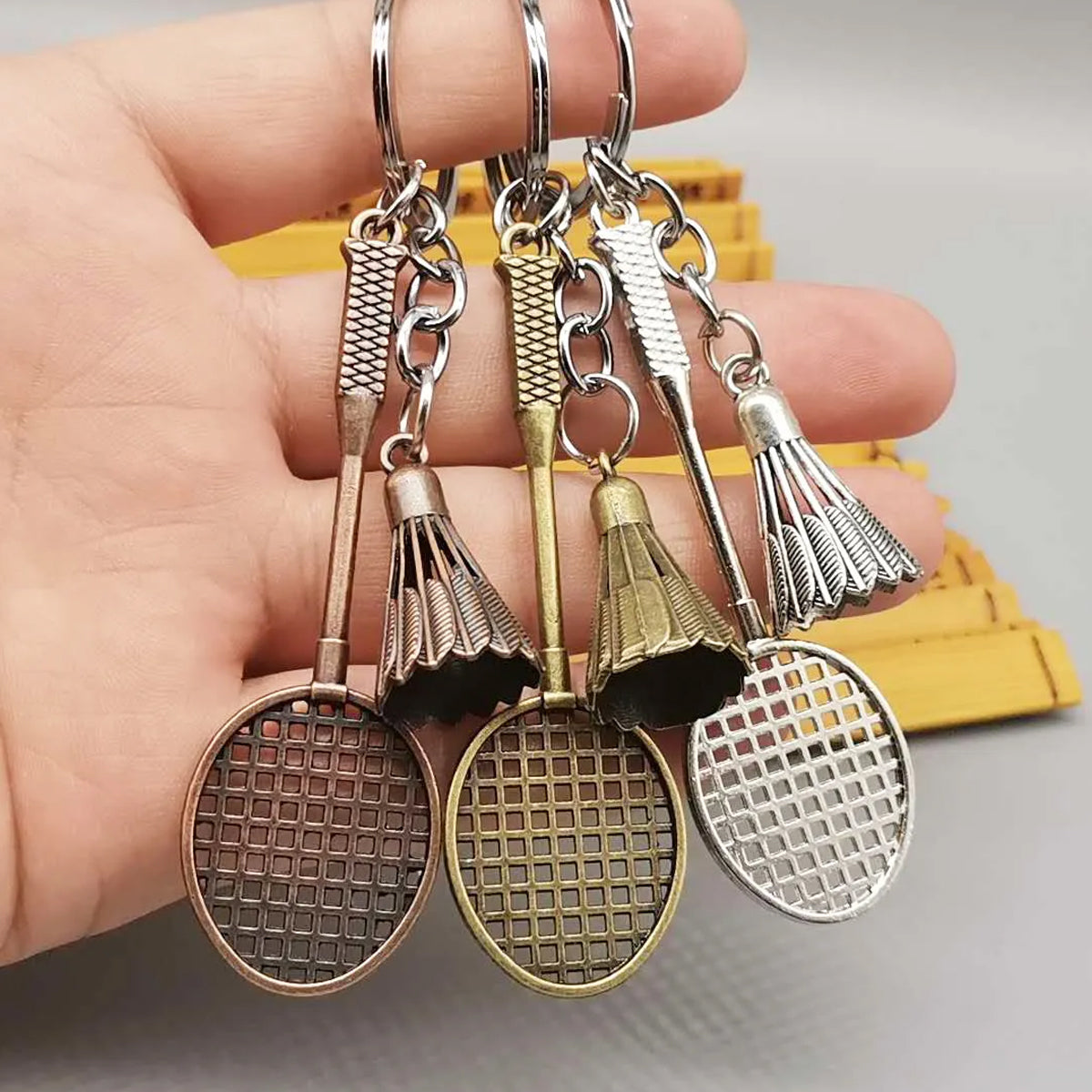 Metal Badminton Racket Keychain | Mini Badminton Keyring