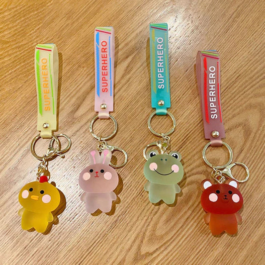 Frosted Resin Cute Animals Keychain with Wrist Strap and Hook