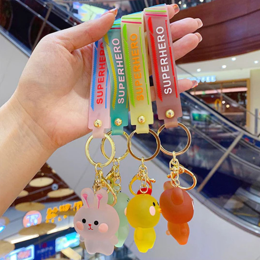 Frosted Resin Cute Animals Keychain with Wrist Strap and Hook