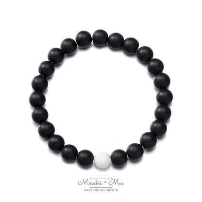 Couple Distance Relationship Bead Bracelets | Black  & White Matte Agate Beads