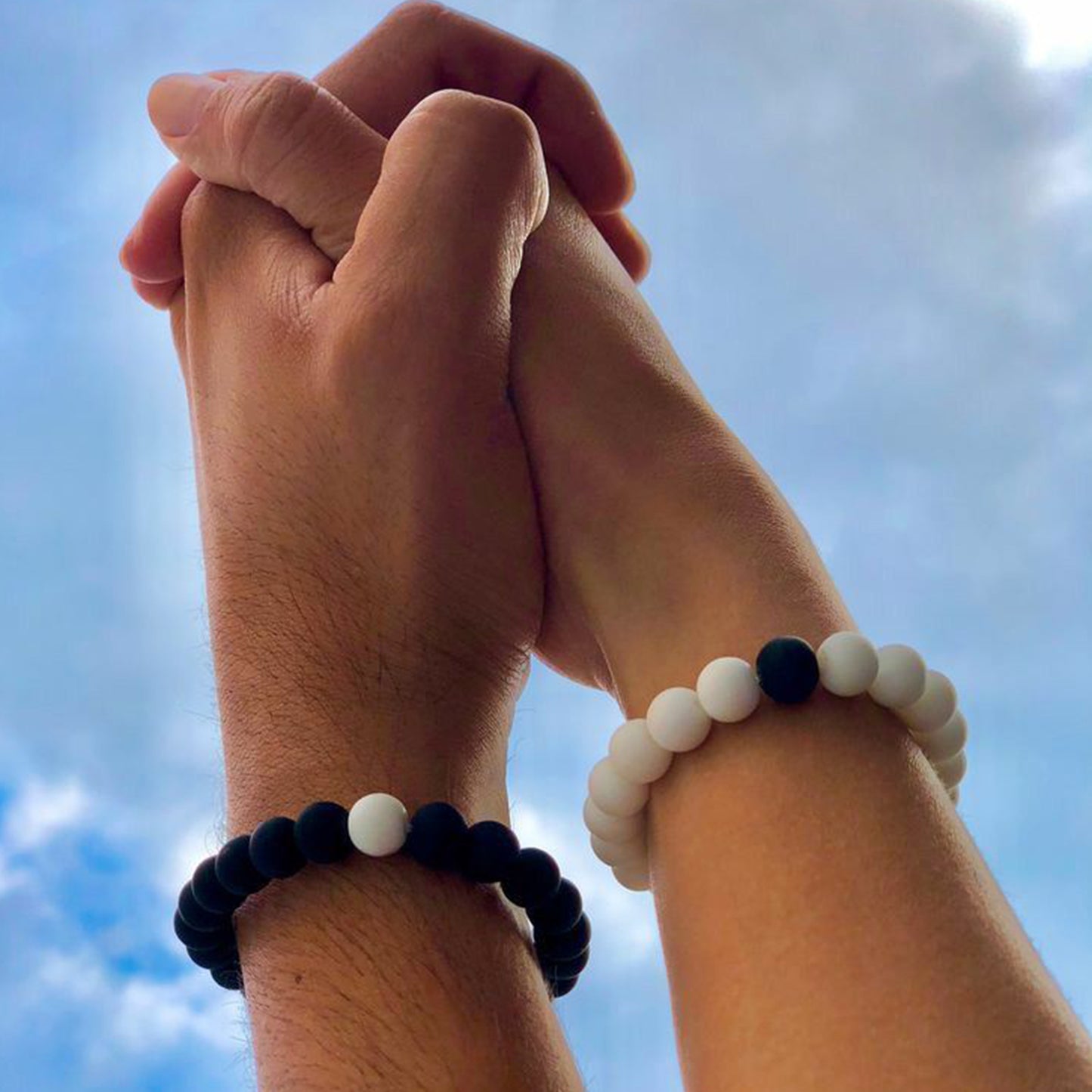 Couple Distance Relationship Bead Bracelets | Black  & White Matte Agate Beads