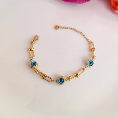 Gold-Tone Evil Eye Pupil Bracelet - Stylish Protection Accessory