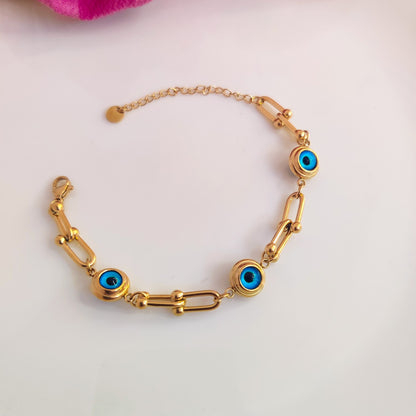 Gold-Tone Evil Eye Pupil Bracelet - Stylish Protection Accessory