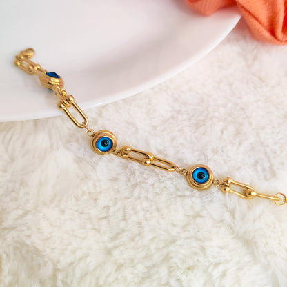 Gold-Tone Evil Eye Pupil Bracelet - Stylish Protection Accessory