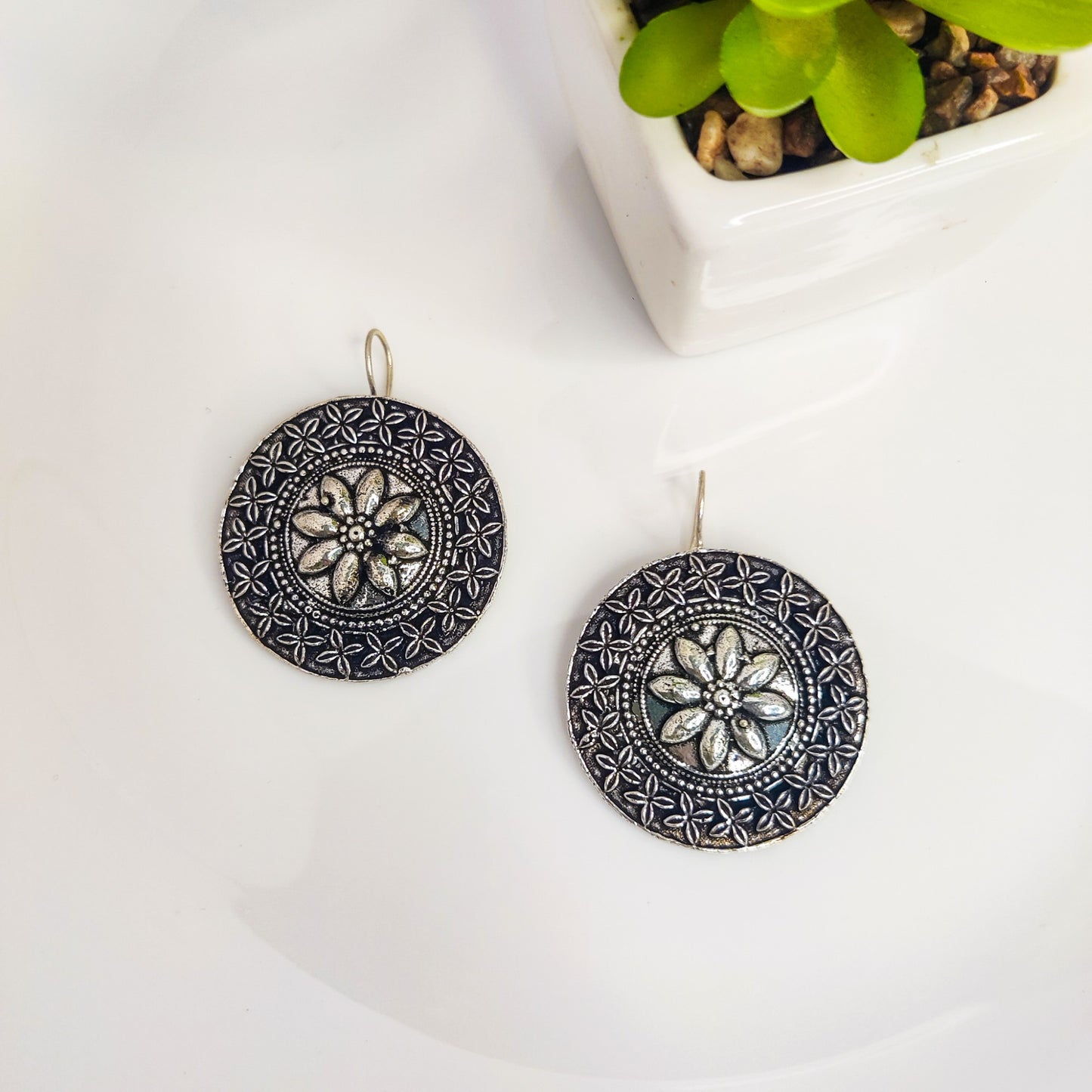 Midnight Bloom Antique Silver Oxidized Earrings