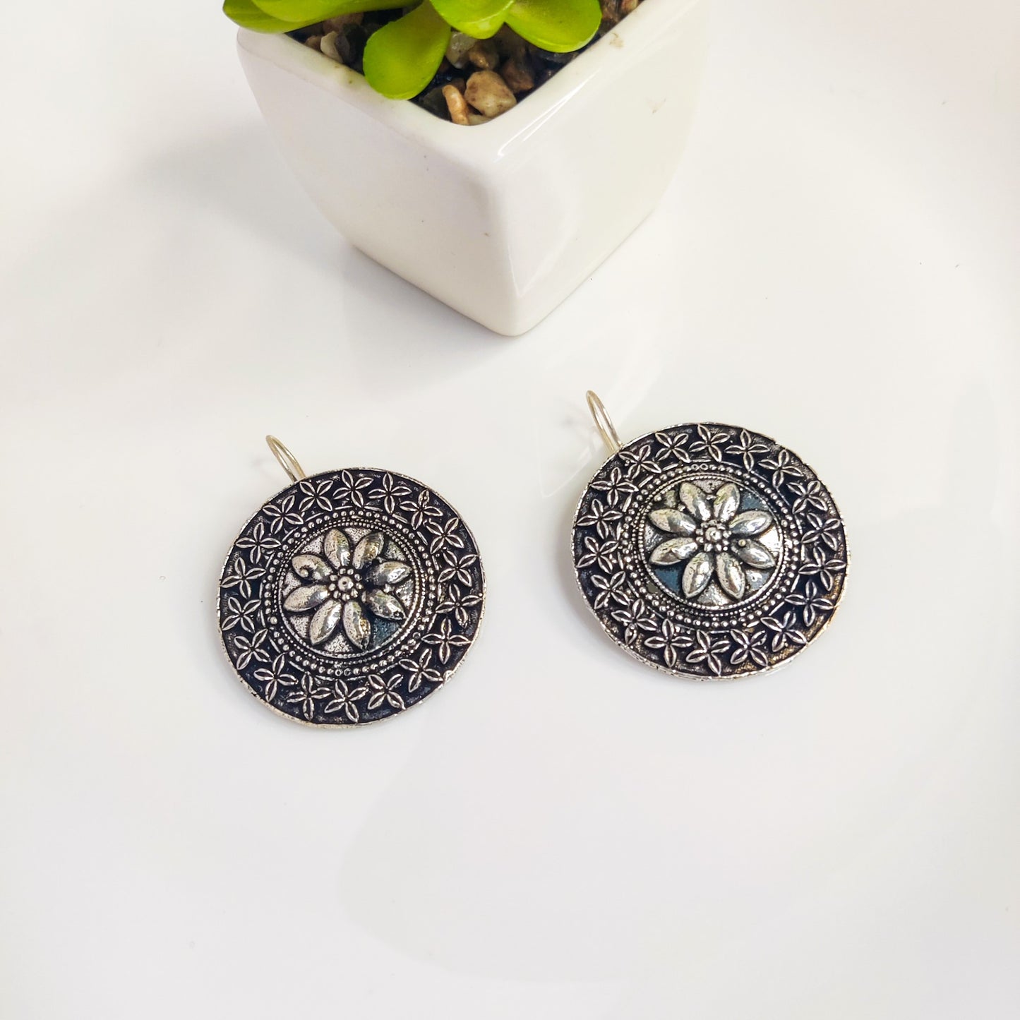 Midnight Bloom Antique Silver Oxidized Earrings