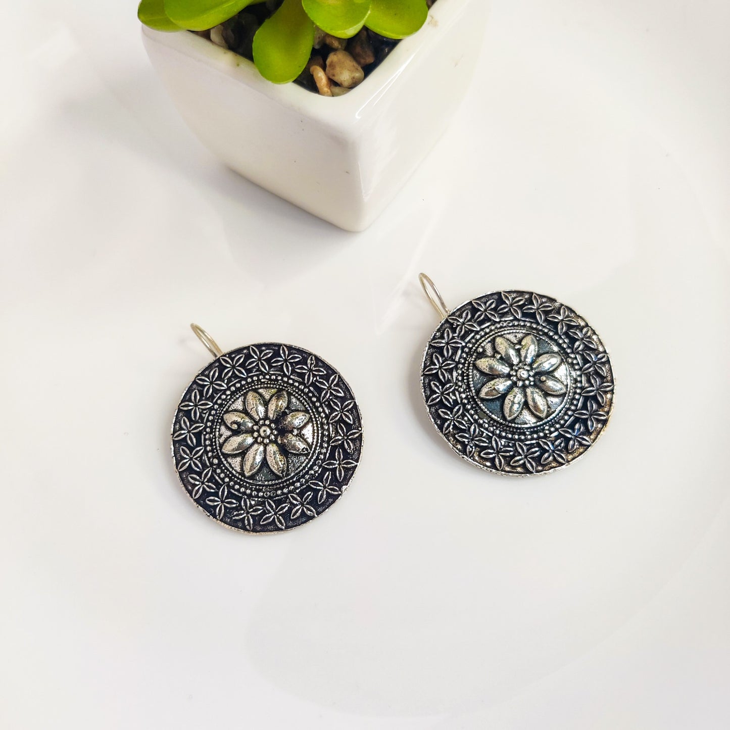 Midnight Bloom Antique Silver Oxidized Earrings