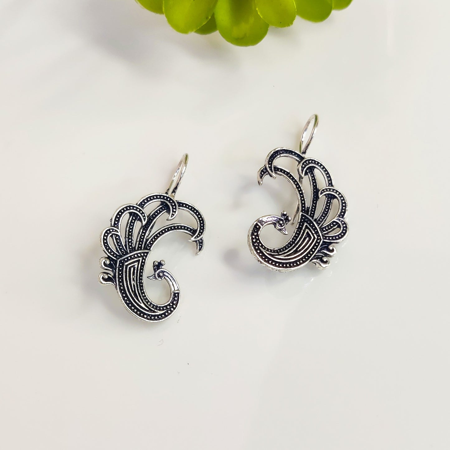 Antique Silver Peacock Bliss Drop Earrings