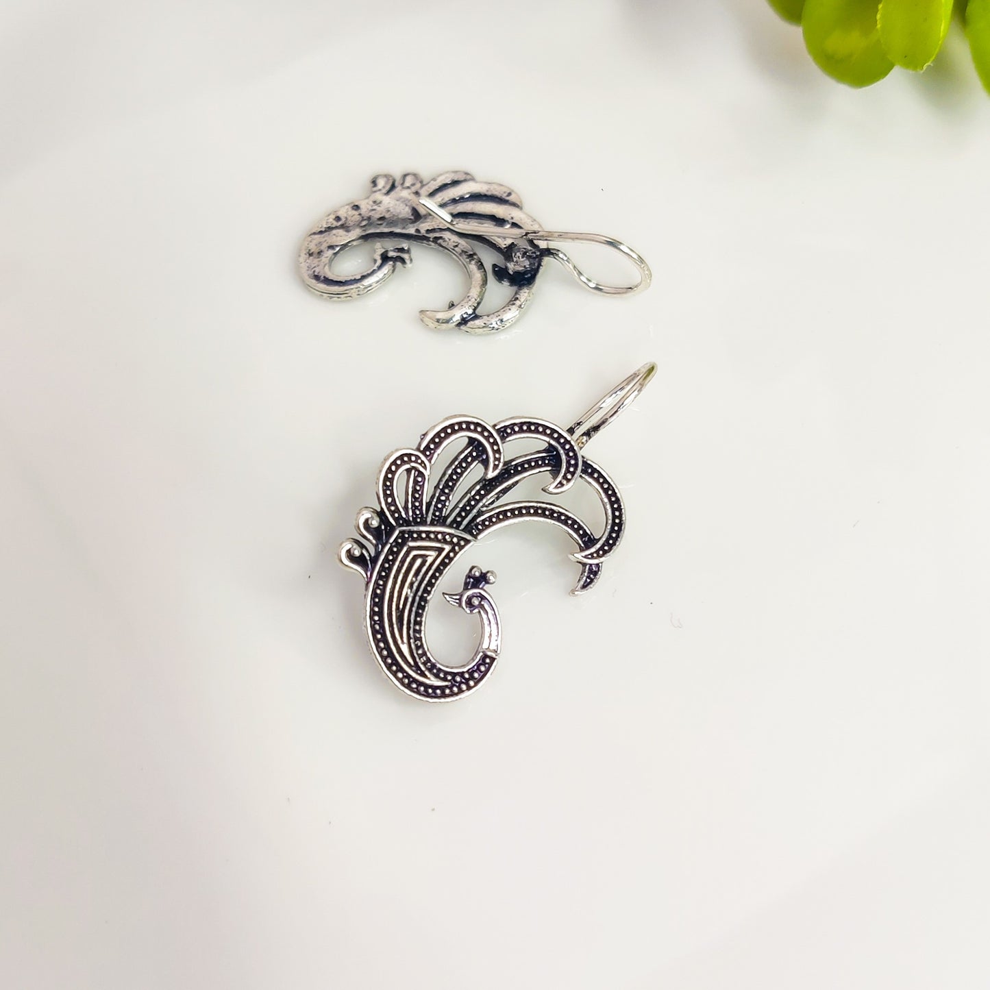 Antique Silver Peacock Bliss Drop Earrings