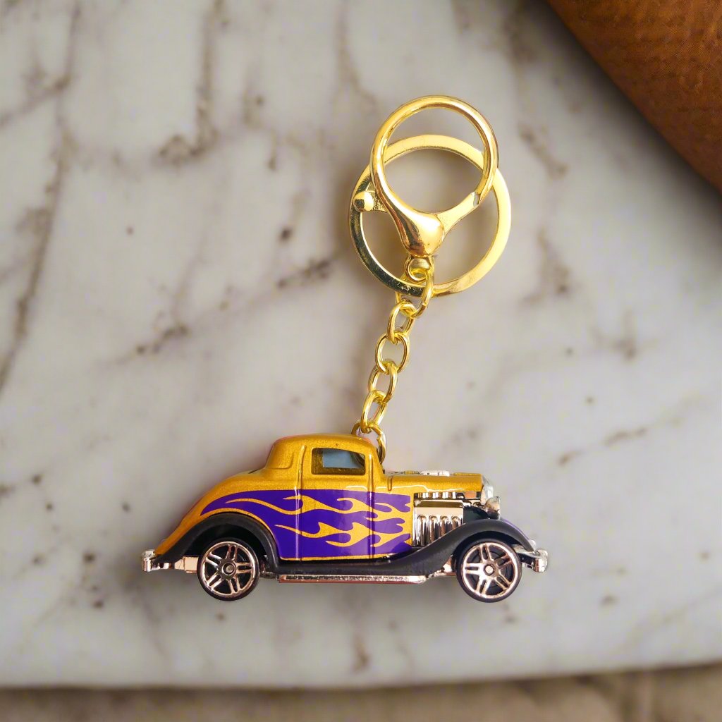 Classic Vintage Hotrod Metal Car Keychain