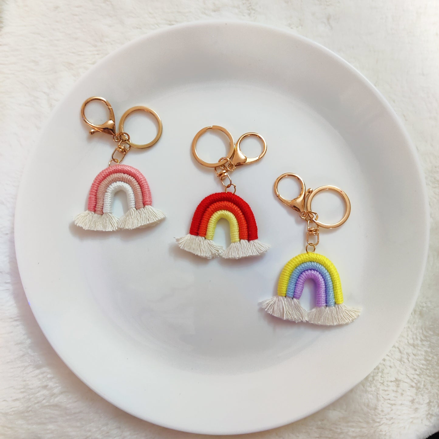 Mini Macrame Rainbow Keychain