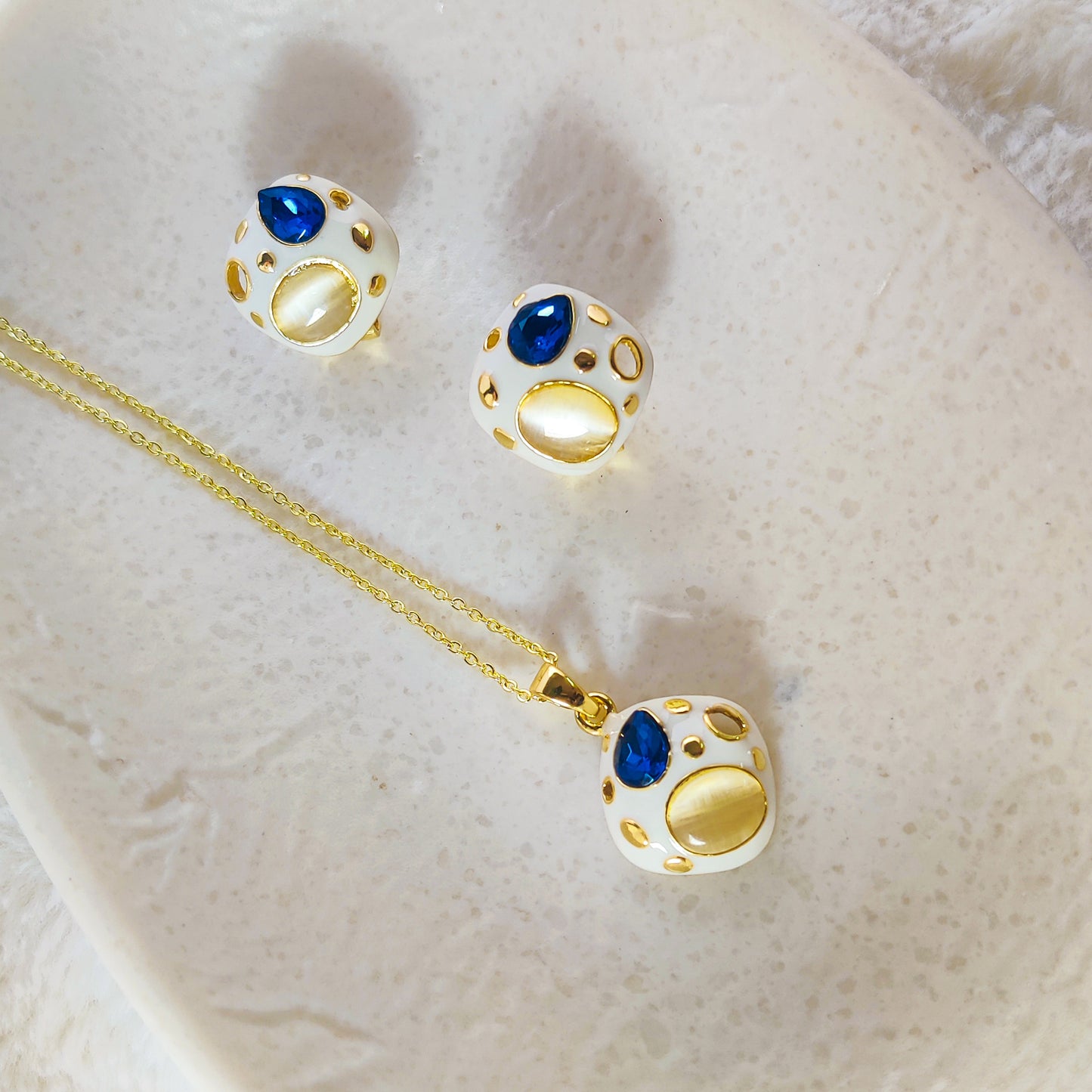 Luxe Royal Enamel Pendant & Earring Set