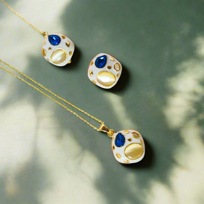 Luxe Royal Enamel Pendant & Earring Set