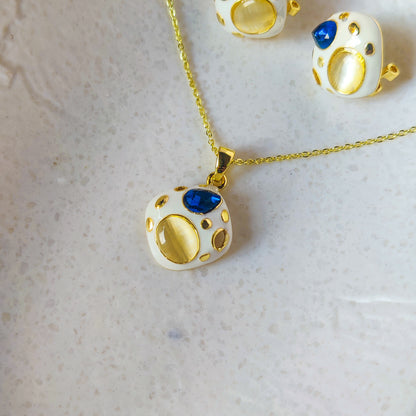 Luxe Royal Enamel Pendant & Earring Set