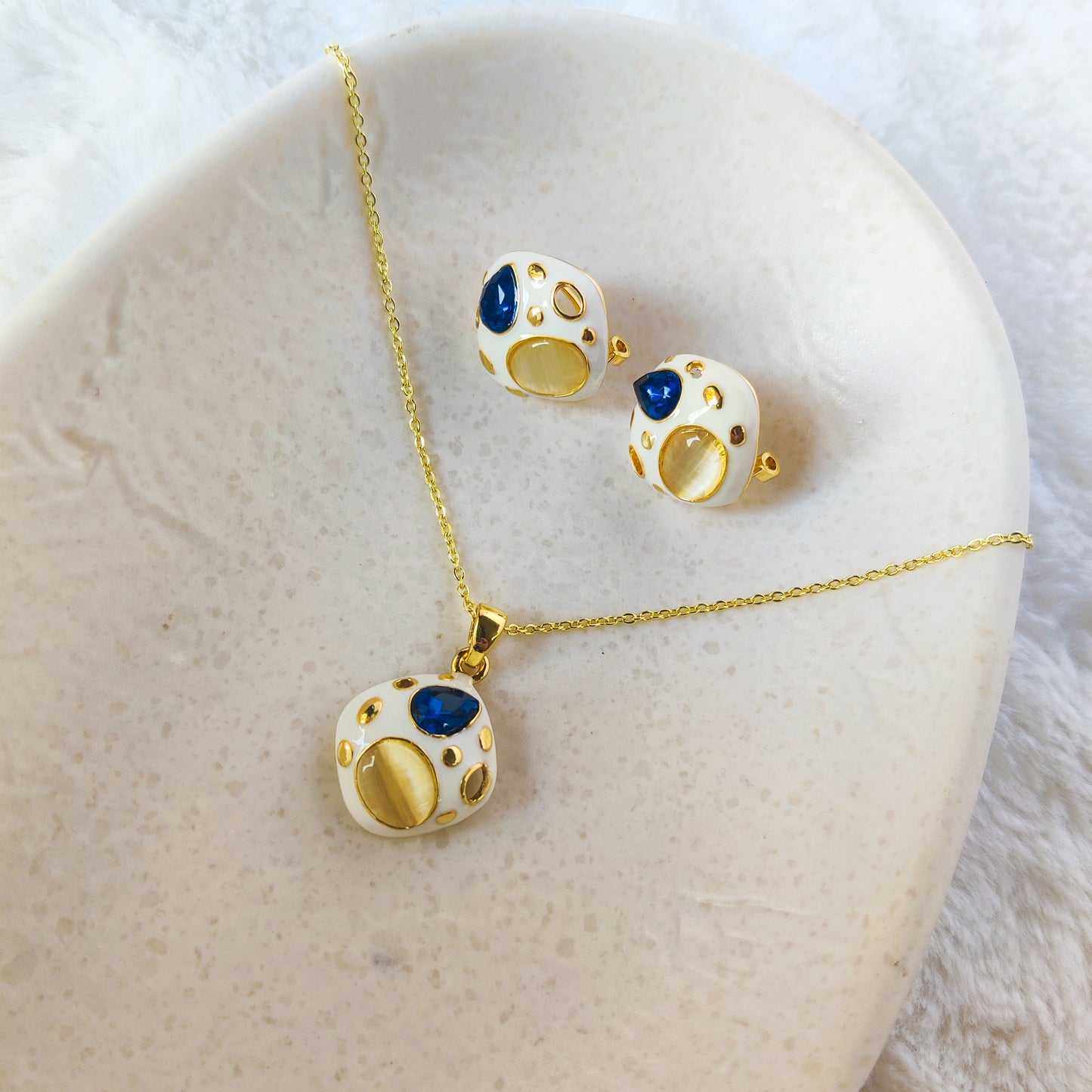 Luxe Royal Enamel Pendant & Earring Set