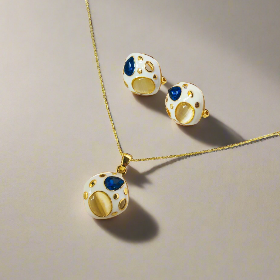 Luxe Royal Enamel Pendant & Earring Set