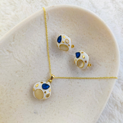 Luxe Royal Enamel Pendant & Earring Set