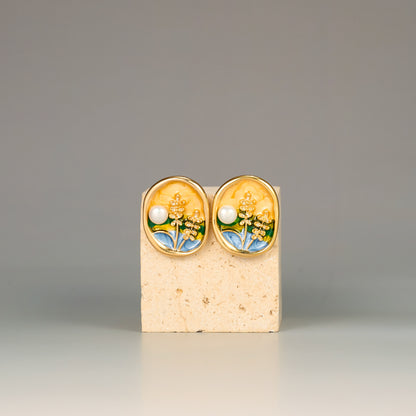 Meadow Field Enamel Art Floral Stud Earrings