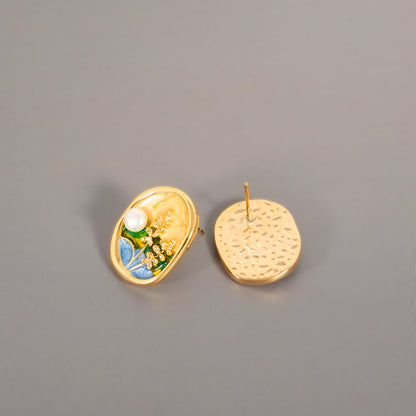 Meadow Field Enamel Art Floral Stud Earrings