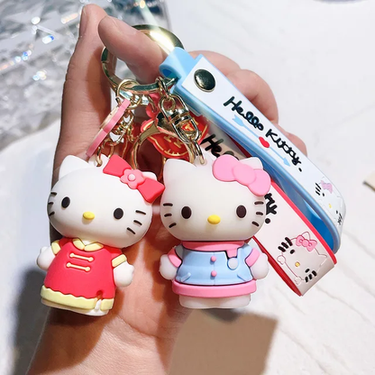 Hello Kitty Rubber Keychain with Hook, Strap and Kitty Charm