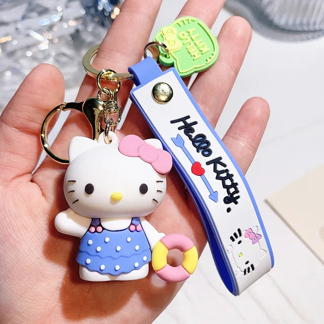 Hello Kitty Rubber Keychain with Hook, Strap and Kitty Charm