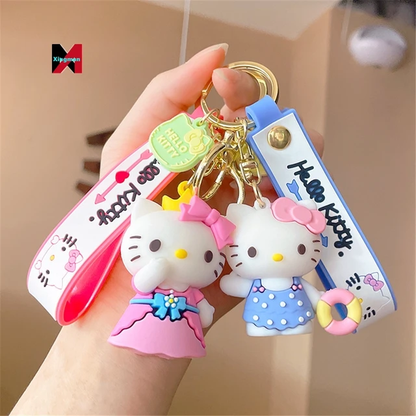 Hello Kitty Rubber Keychain with Hook, Strap and Kitty Charm