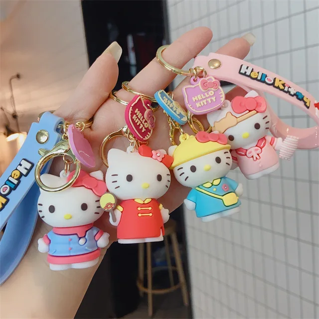 Hello Kitty Rubber Keychain with Hook, Strap and Kitty Charm