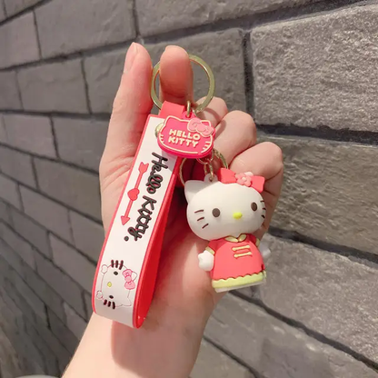 Hello Kitty Rubber Keychain with Hook, Strap and Kitty Charm