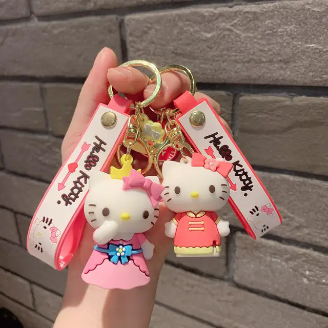 Hello Kitty Rubber Keychain with Hook, Strap and Kitty Charm