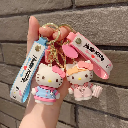 Hello Kitty Rubber Keychain with Hook, Strap and Kitty Charm