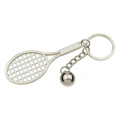 Tennis Racket | Racquet with Ball Sports | Silver Metal Keyring