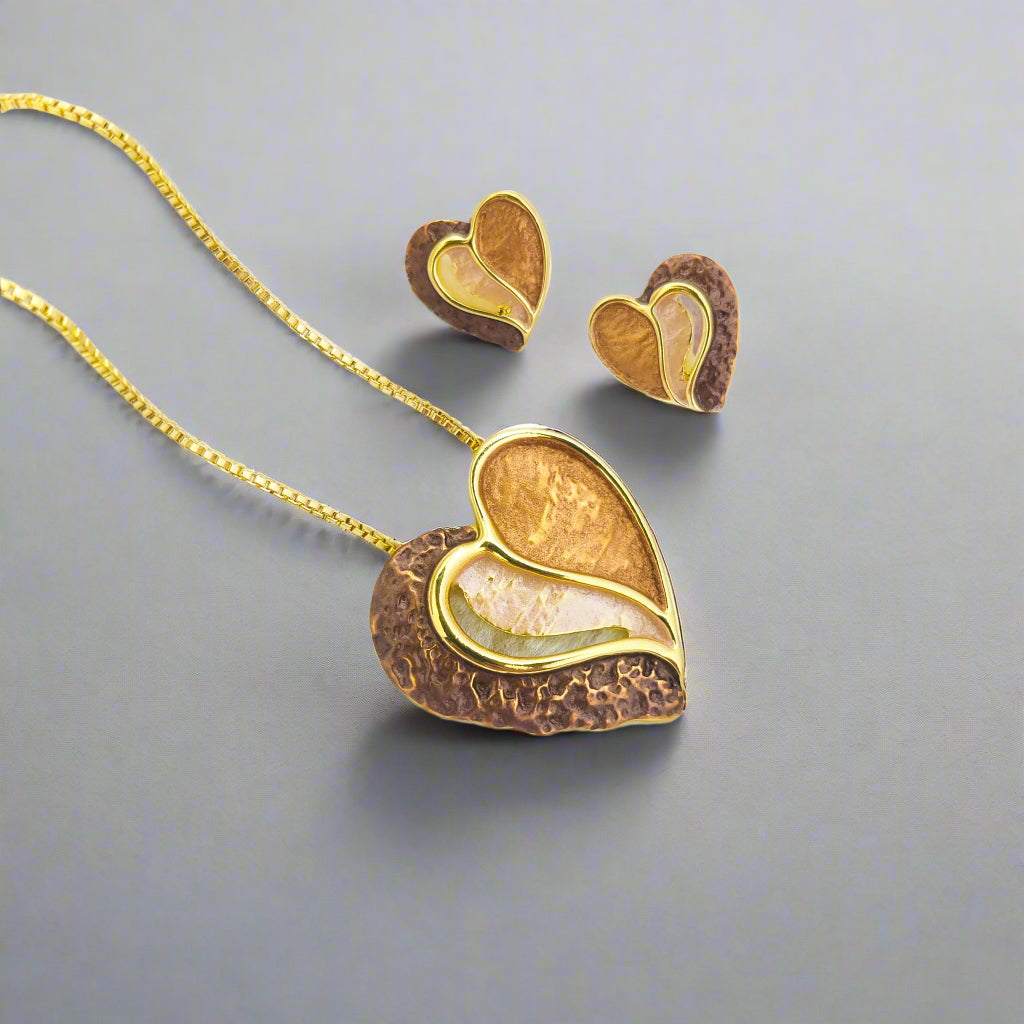 Rustic Charm Heart Necklace & Earrings Set