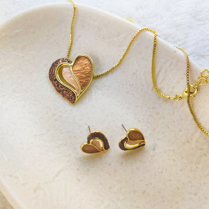 Rustic Charm Heart Necklace & Earrings Set