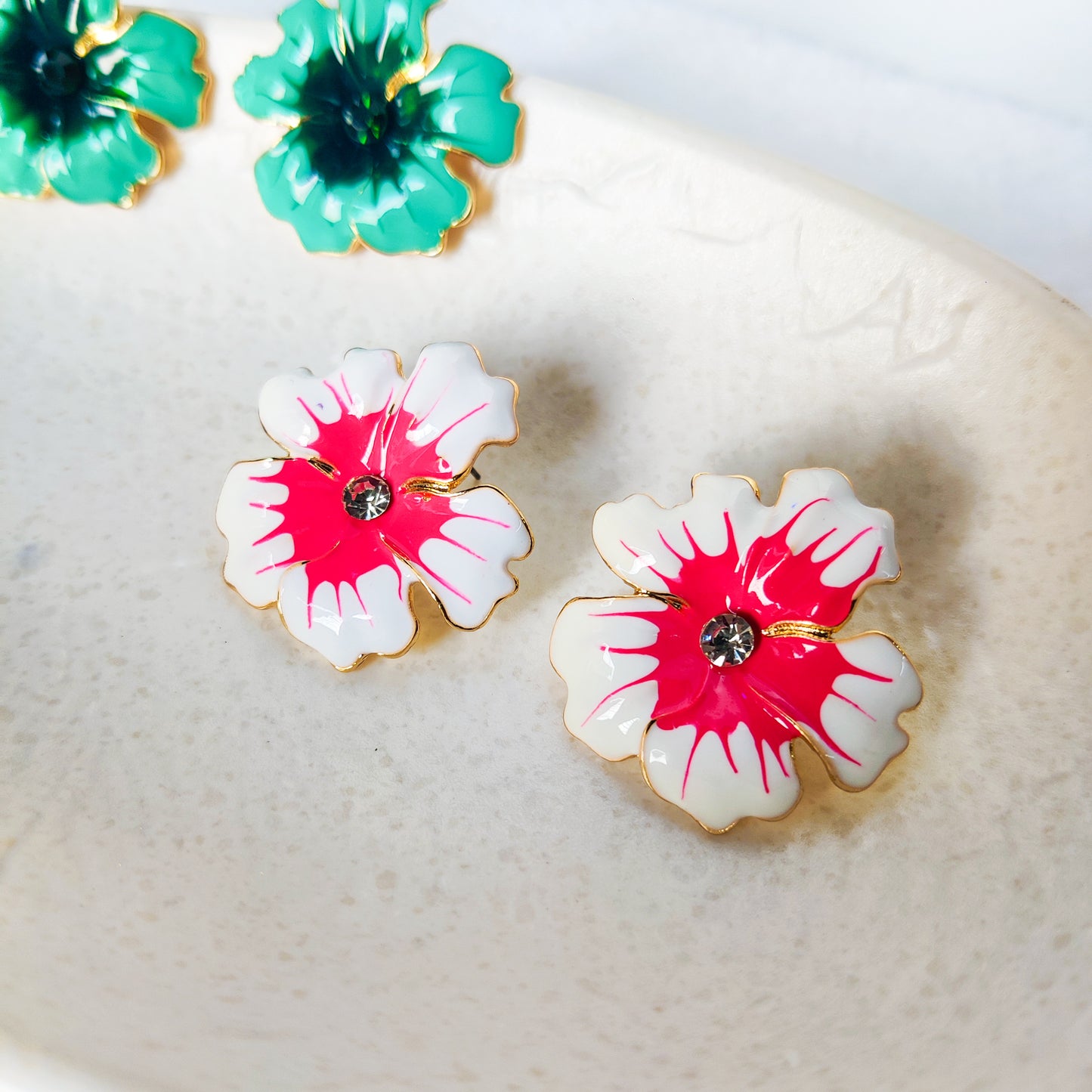 Verdant Petals Enamel Stud Earring