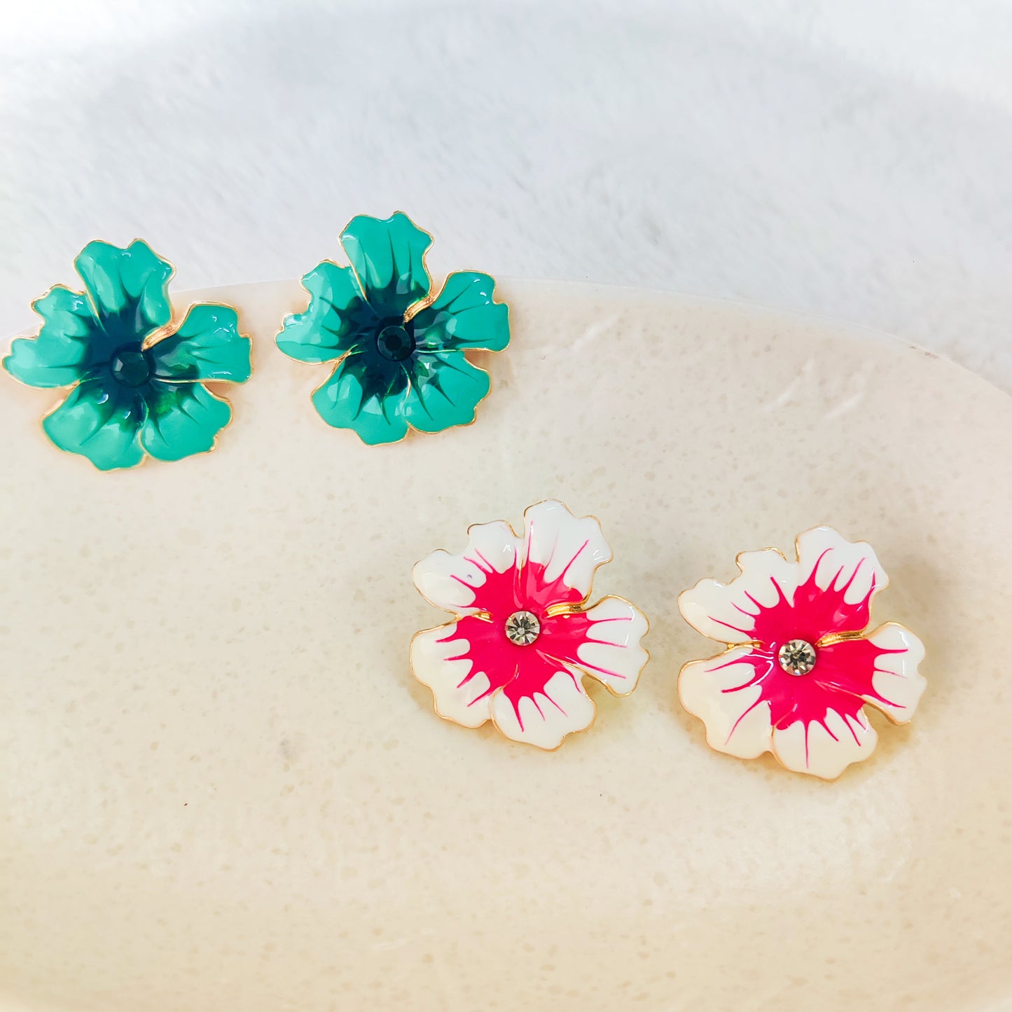 Verdant Petals Enamel Stud Earring