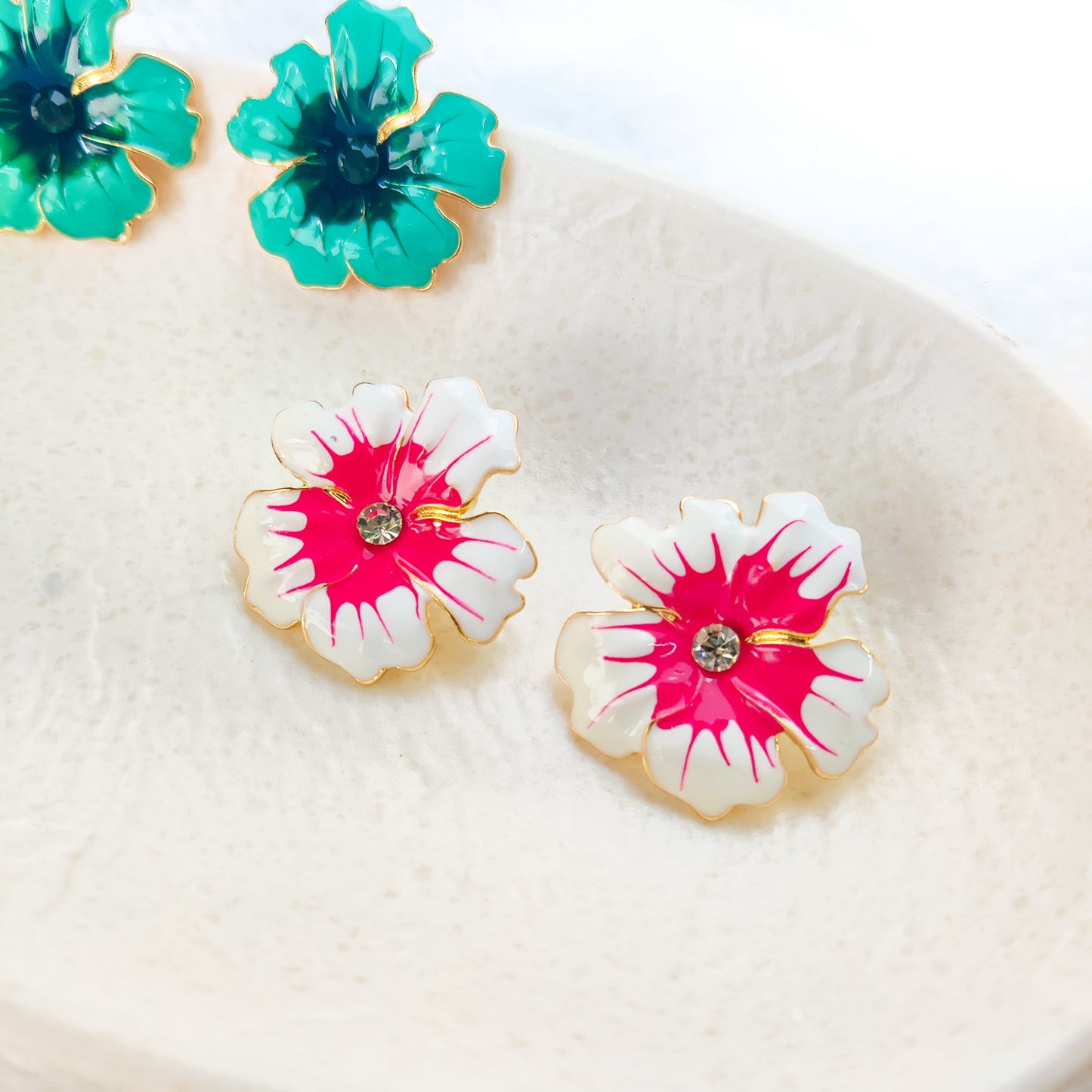 Verdant Petals Enamel Stud Earring