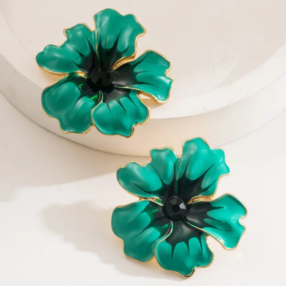 Verdant Petals Enamel Stud Earring