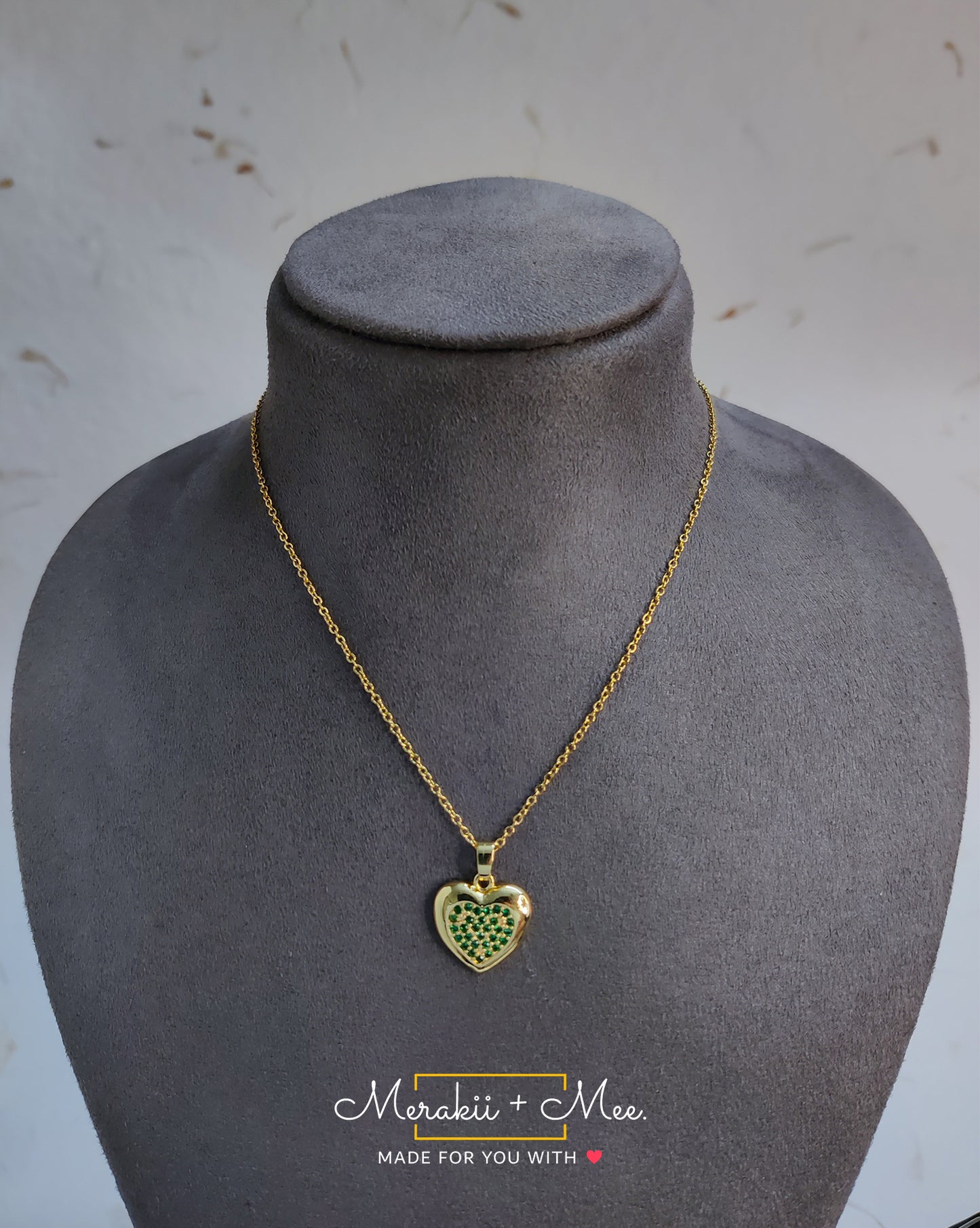 Golden Green Heart Necklace
